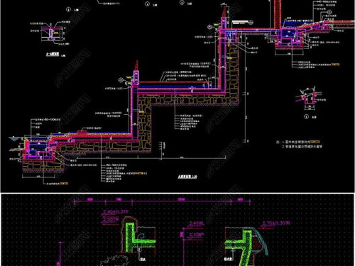 72套园林景观叠水瀑布施工CAD图库大全设计平面图下载